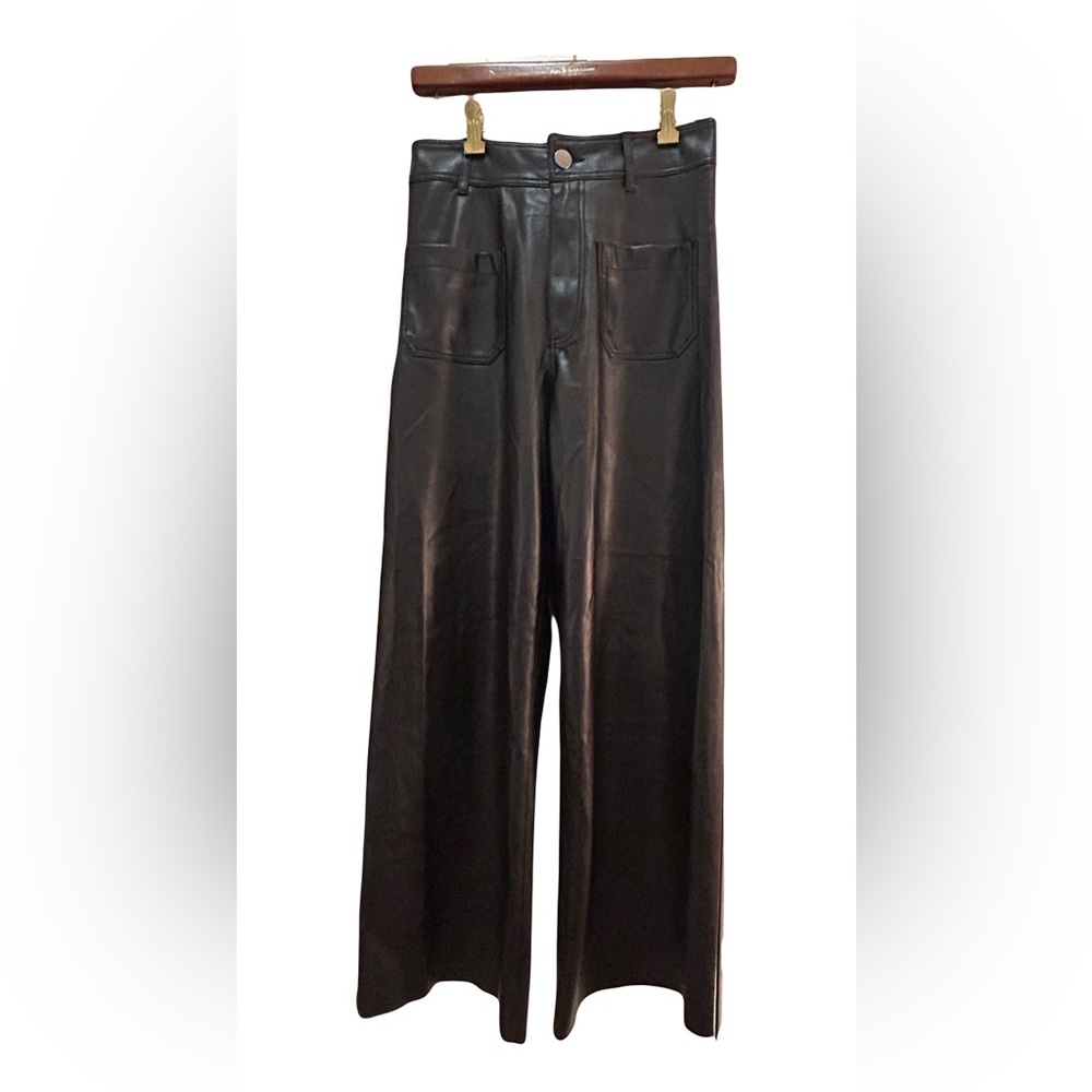 ZARA High-Waisted Faux Leather ZW Marine Straight Pants Size 4